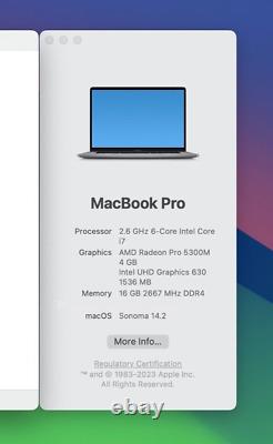 16 Apple MacBook Pro 2019 2.6GHz 6-Core i7 16GB RAM 512GB SSD Space Gray Good