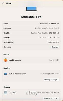 Apple MacBook Pro 13.3 A1708 (2.5GHz Dual-Core i7)(16GB RAM)(256GB SSD) GREAT